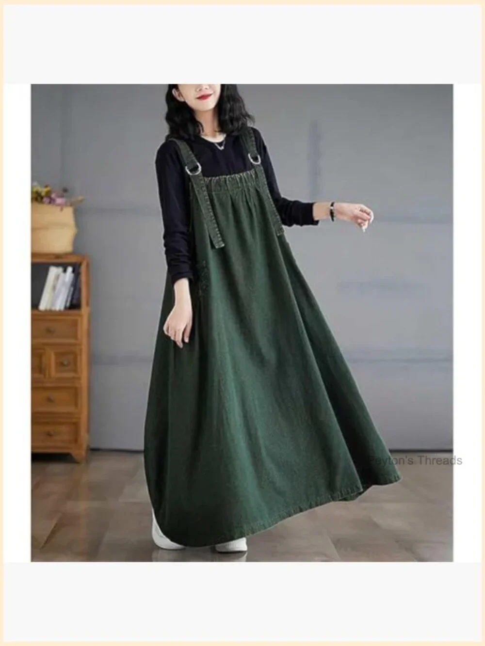 Womens Denim Jumper Dress Loose Baggy Maxi Adjustable Strap Wide Hem Oversize - Picture 2 of 7